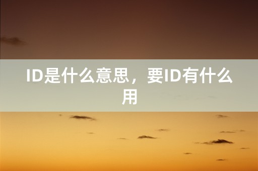 ID是什么意思，要ID有什么用