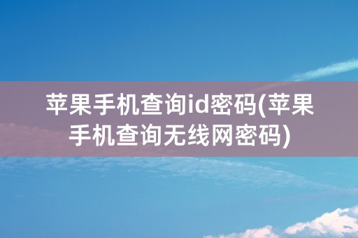 苹果手机查询id密码(苹果手机查询无线网密码)