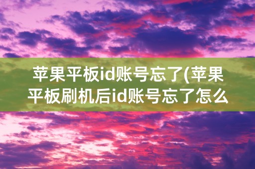 苹果平板id账号忘了(苹果平板刷机后id账号忘了怎么办)