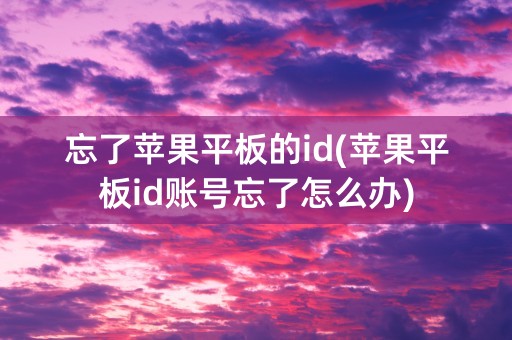 忘了苹果平板的id(苹果平板id账号忘了怎么办)