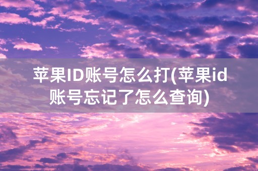 苹果ID账号怎么打(苹果id账号忘记了怎么查询)