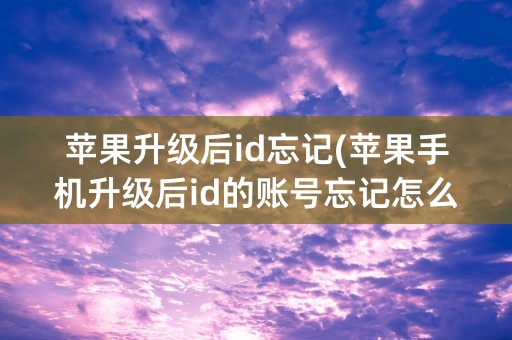 苹果升级后id忘记(苹果手机升级后id的账号忘记怎么办)