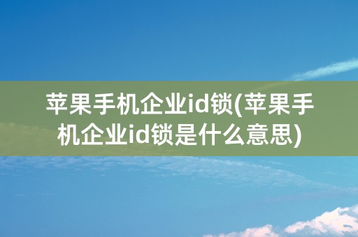 苹果手机企业id锁(苹果手机企业id锁是什么意思)