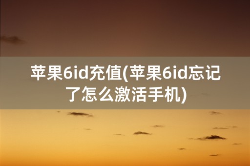 苹果6id充值(苹果6id忘记了怎么激活手机)