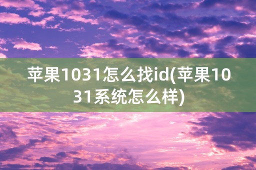 苹果1031怎么找id(苹果1031系统怎么样)