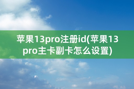 苹果13pro注册id(苹果13pro主卡副卡怎么设置)