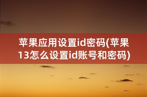 苹果应用设置id密码(苹果13怎么设置id账号和密码)