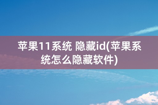 苹果11系统 隐藏id(苹果系统怎么隐藏软件)