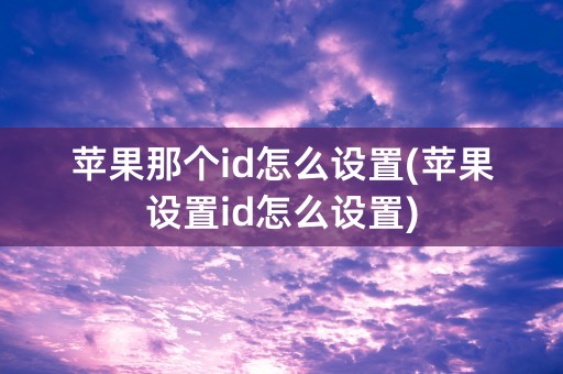 苹果那个id怎么设置(苹果设置id怎么设置)