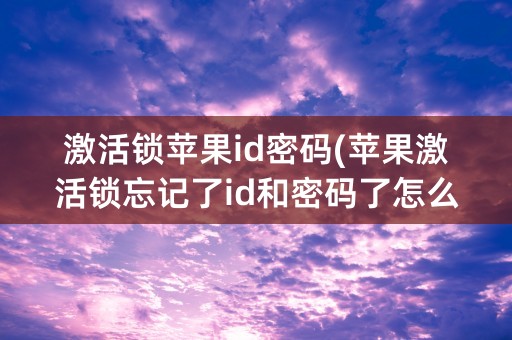 激活锁苹果id密码(苹果激活锁忘记了id和密码了怎么办)