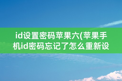 id设置密码苹果六(苹果手机id密码忘记了怎么重新设置密码)