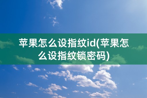 苹果怎么设指纹id(苹果怎么设指纹锁密码)