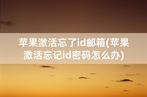 苹果激活忘了id邮箱(苹果激活忘记id密码怎么办)