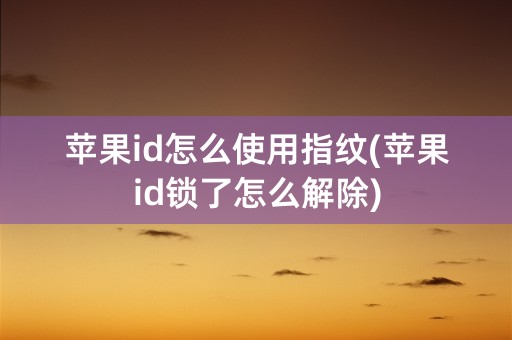 苹果id怎么使用指纹(苹果id锁了怎么解除)