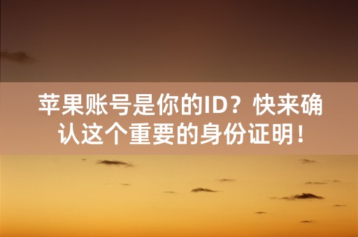 苹果账号是你的ID？快来确认这个重要的身份证明！