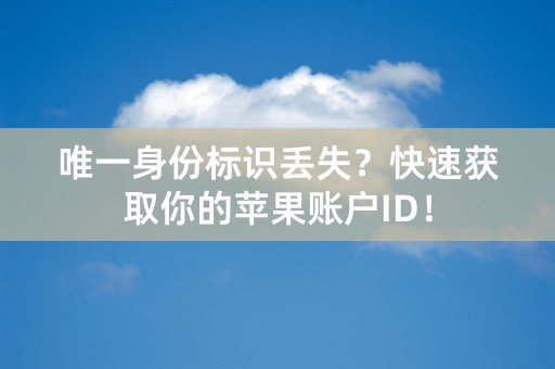 唯一身份标识丢失？快速获取你的苹果账户ID！