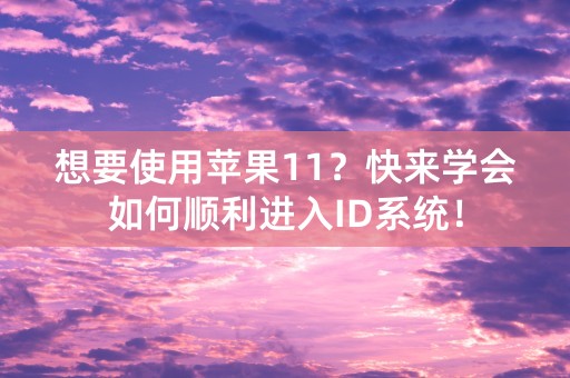 想要使用苹果11？快来学会如何顺利进入ID系统！