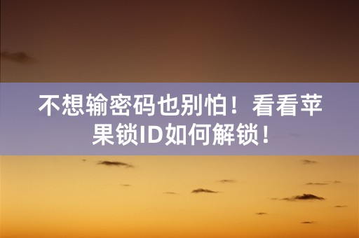 不想输密码也别怕！看看苹果锁ID如何解锁！