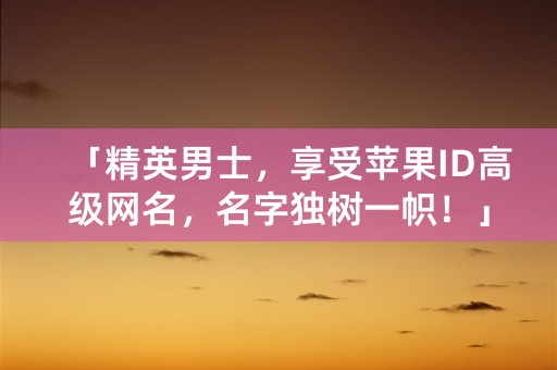 「精英男士，享受苹果ID高级网名，名字独树一帜！」