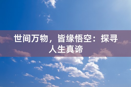 世间万物，皆缘悟空：探寻人生真谛