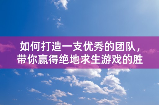 如何打造一支优秀的团队，带你赢得绝地求生游戏的胜利！