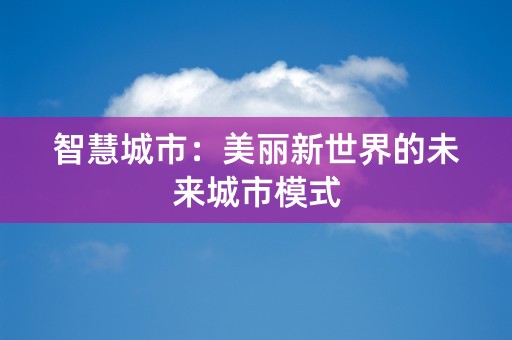 智慧城市：美丽新世界的未来城市模式