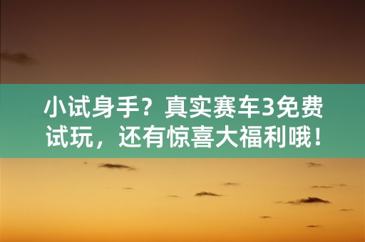 小试身手？真实赛车3免费试玩，还有惊喜大福利哦！