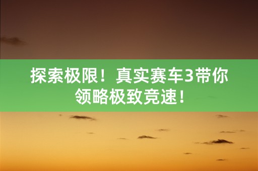 探索极限！真实赛车3带你领略极致竞速！