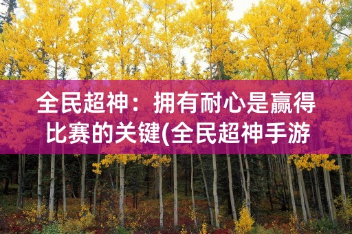 全民超神：拥有耐心是赢得比赛的关键(全民超神手游下载)