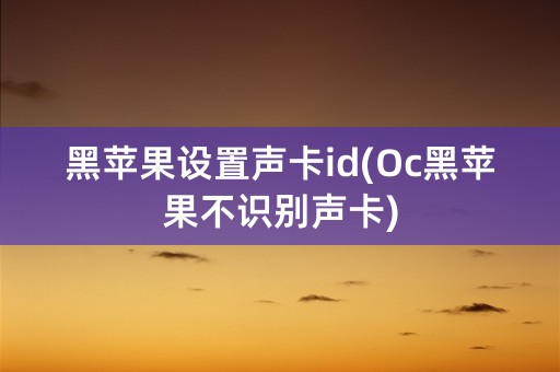 黑苹果设置声卡id(Oc黑苹果不识别声卡)