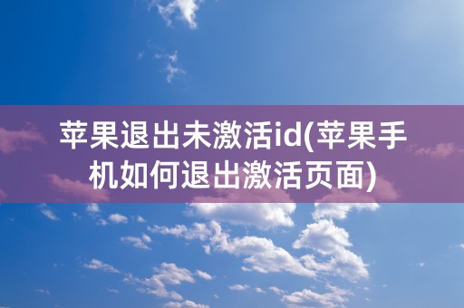 苹果退出未激活id(苹果手机如何退出激活页面)